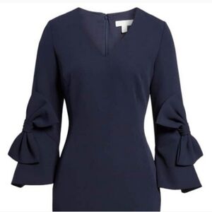 Emerson Rose Navy Bow Sleeve Sheath Scuba Dress Wedding Evening Women's Size 8
